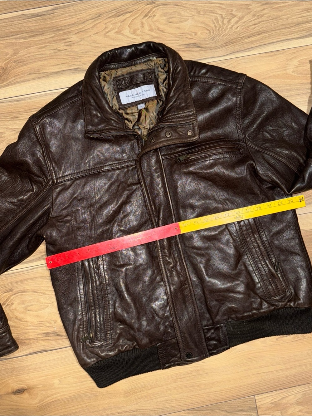 Marc New York Men Brown Leather Lined and Insulated Bomber Jacket XL 70-80s Moto